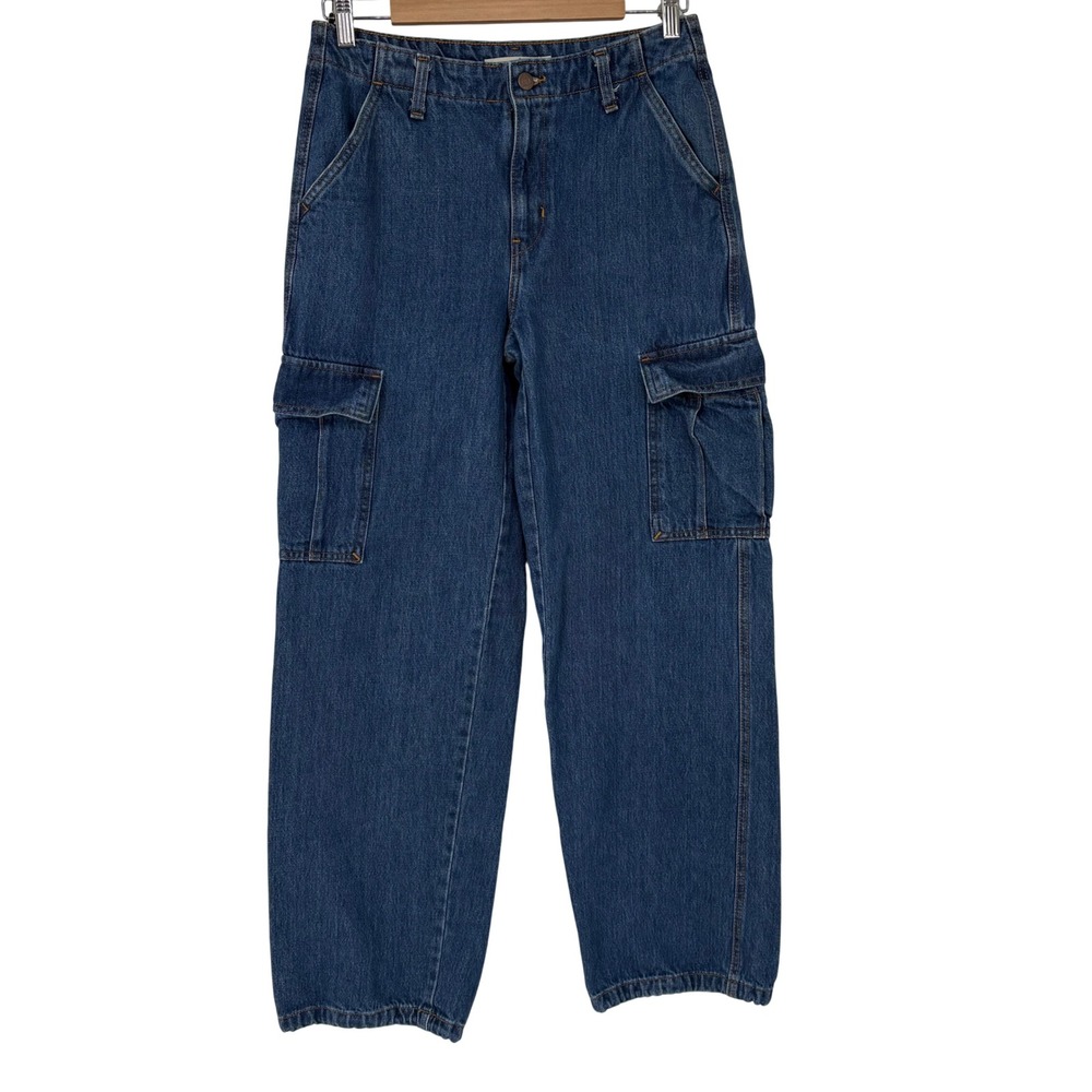 Levis 94 Baggy Cargo Jeans Womens 26 Y2K Blue Wide Leg High Rise Denim Utility